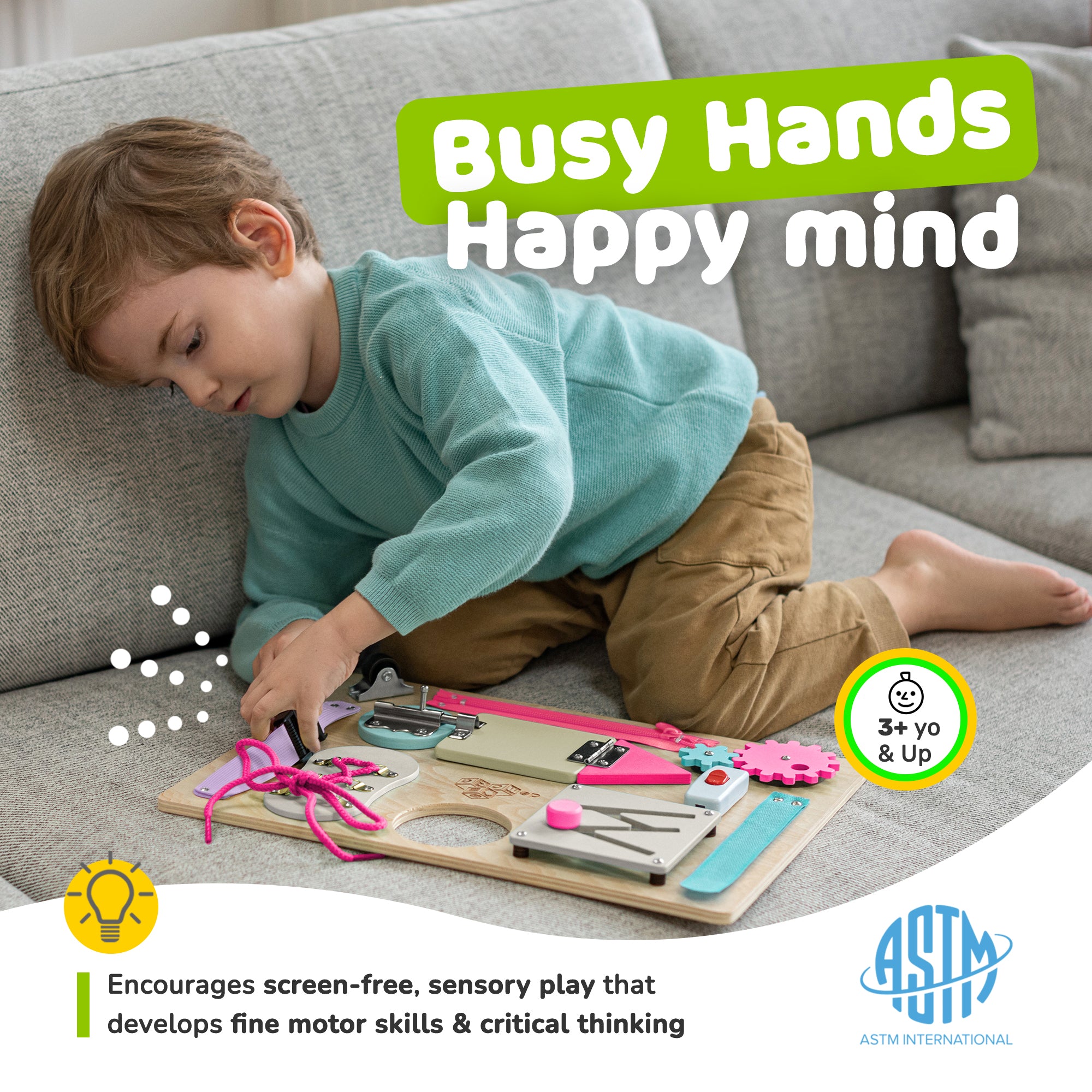 Busy Board for Toddlers 2-3 Years - Wooden  Sensory  Toys - Travel Toy with Fine Motor Skills Activities Buckle Toy (Coral)