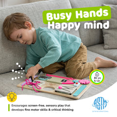 Busy Board for Toddlers 2-3 Years - Wooden  Sensory  Toys - Travel Toy with Fine Motor Skills Activities Buckle Toy (Coral)