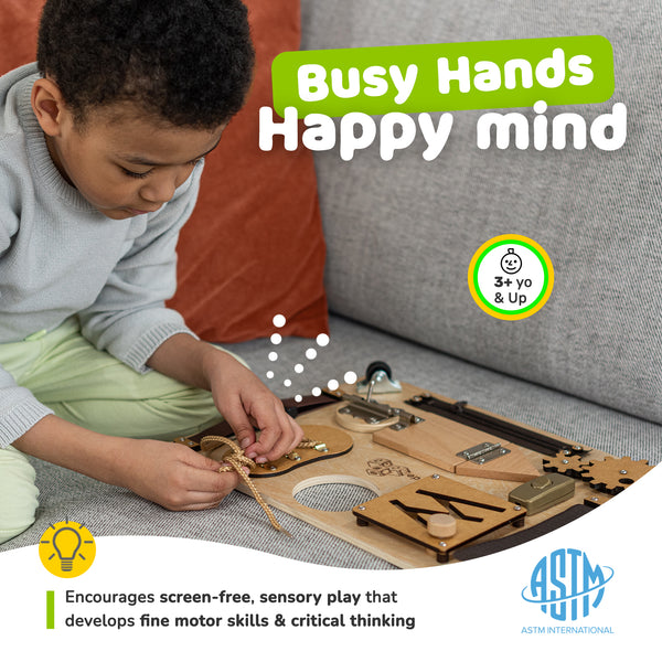 Busy Board for Toddlers - Wooden Montessori Toys - deMoca