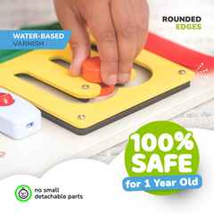 deMoca Busy Board for 1 Year Old, Montessori Toys for Toddlers, Baby Wooden Busy Board Travel Toy with Sensory and Educational Activities for 1+ Year Old Boys and Girls