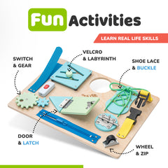 Busy Board for Toddlers 2-3 Years - Wooden  Sensory  Toys - Travel Toy with Fine Motor Skills Activities Buckle Toy (Ocean)
