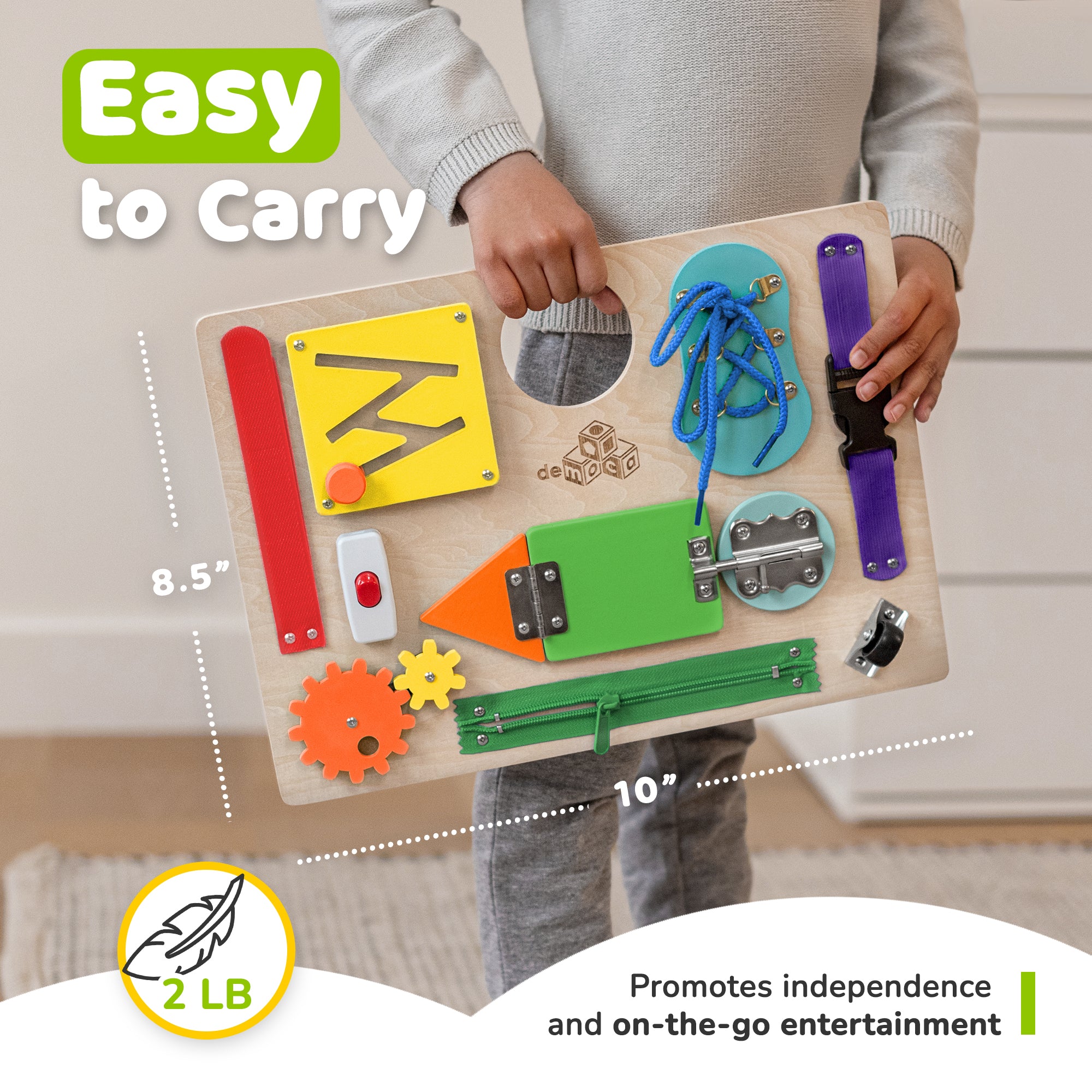 Busy Board for Toddlers 2-3 Years - Wooden  Sensory  Toys - Travel Toy with Fine Motor Skills Activities Buckle Toy (Color)