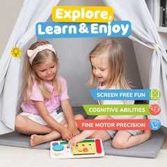 deMoca Busy Board for 1 Year Old, Montessori Toys for Toddlers, Baby Wooden Busy Board Travel Toy with Sensory and Educational Activities for 1+ Year Old Boys and Girls