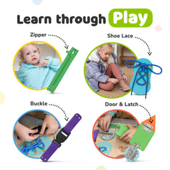 Busy Board for Toddlers 2-3 Years - Wooden  Sensory  Toys - Travel Toy with Fine Motor Skills Activities Buckle Toy (Color)