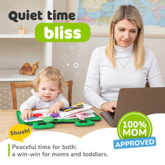 Quiet Book for Toddlers - Montessori Basic Skills Activity - Soft Travel Toy & Educational Busy Book (Green)