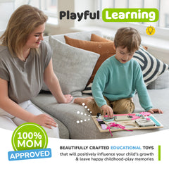 Busy Board for Toddlers 2-3 Years - Wooden  Sensory  Toys - Travel Toy with Fine Motor Skills Activities Buckle Toy (Coral)