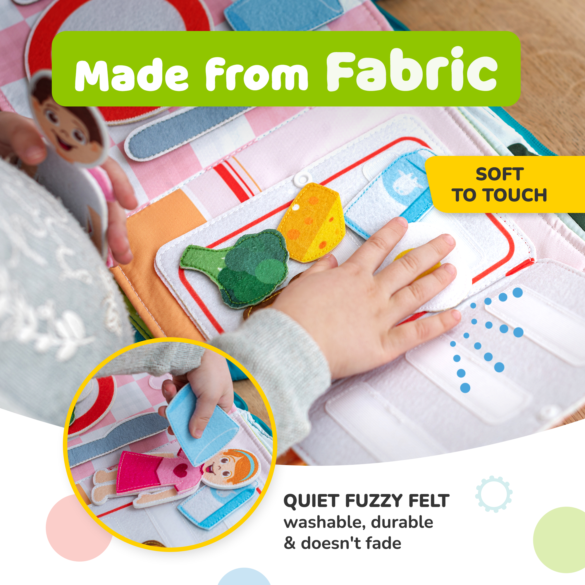 deMoca Activity Book for Toddlers – Soft Learning Sensory Quiet Book for Boys and Girls, Montessori Cloth Book