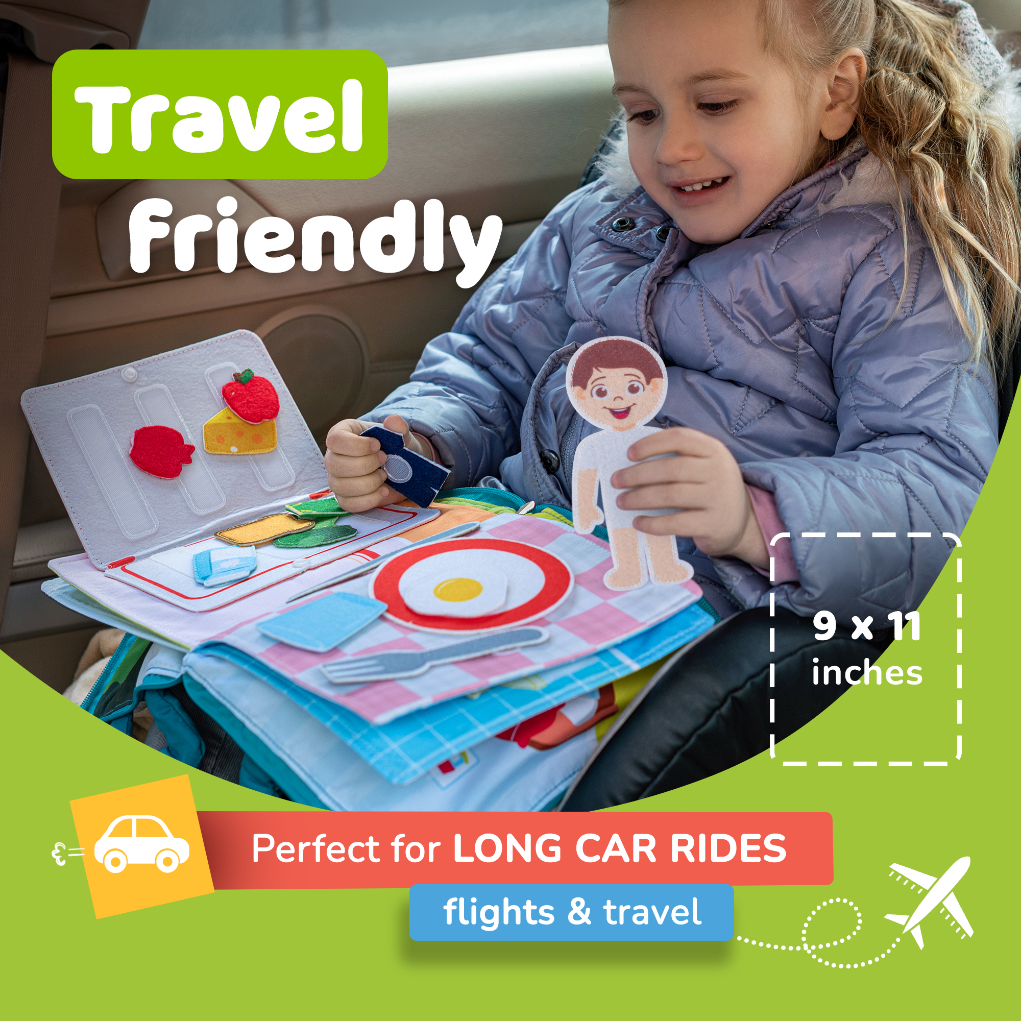 deMoca Busy Book for Toddlers 1-3, Toddler Travel Quiet Book Montessori  Toys for 1+ Year Old, Kids Plane and Car Activities for Learning, Felt