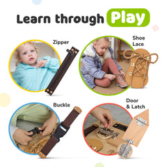 Busy Board for Toddlers - Wooden Montessori Toys - Travel Toy with Fine Motor Skills Activities Buckle Toy (Nature)