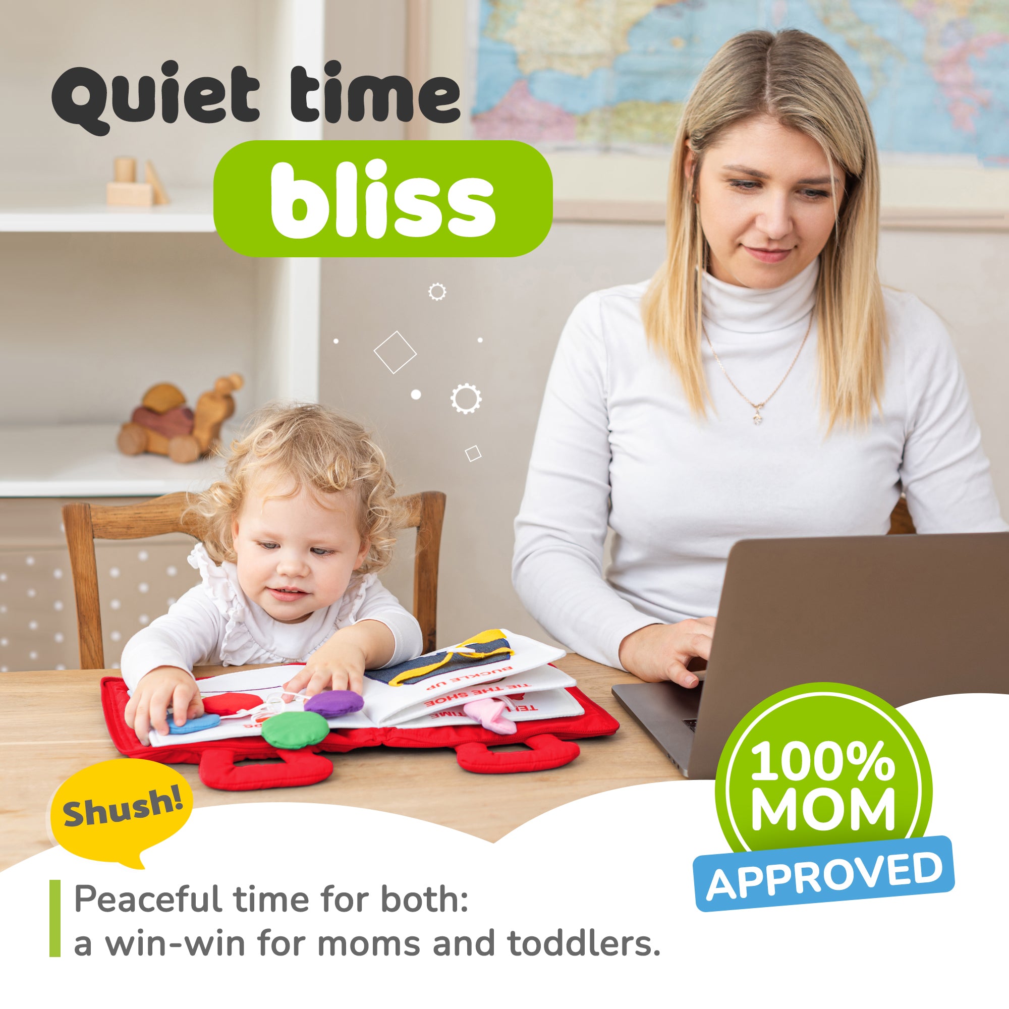 Quiet Book for Toddlers - Montessori Basic Skills Activity - Soft Trav –  deMoca