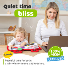 Quiet Book for Toddlers - Montessori Basic Skills Activity - Soft Travel Toy & Educational Busy Book (Red)