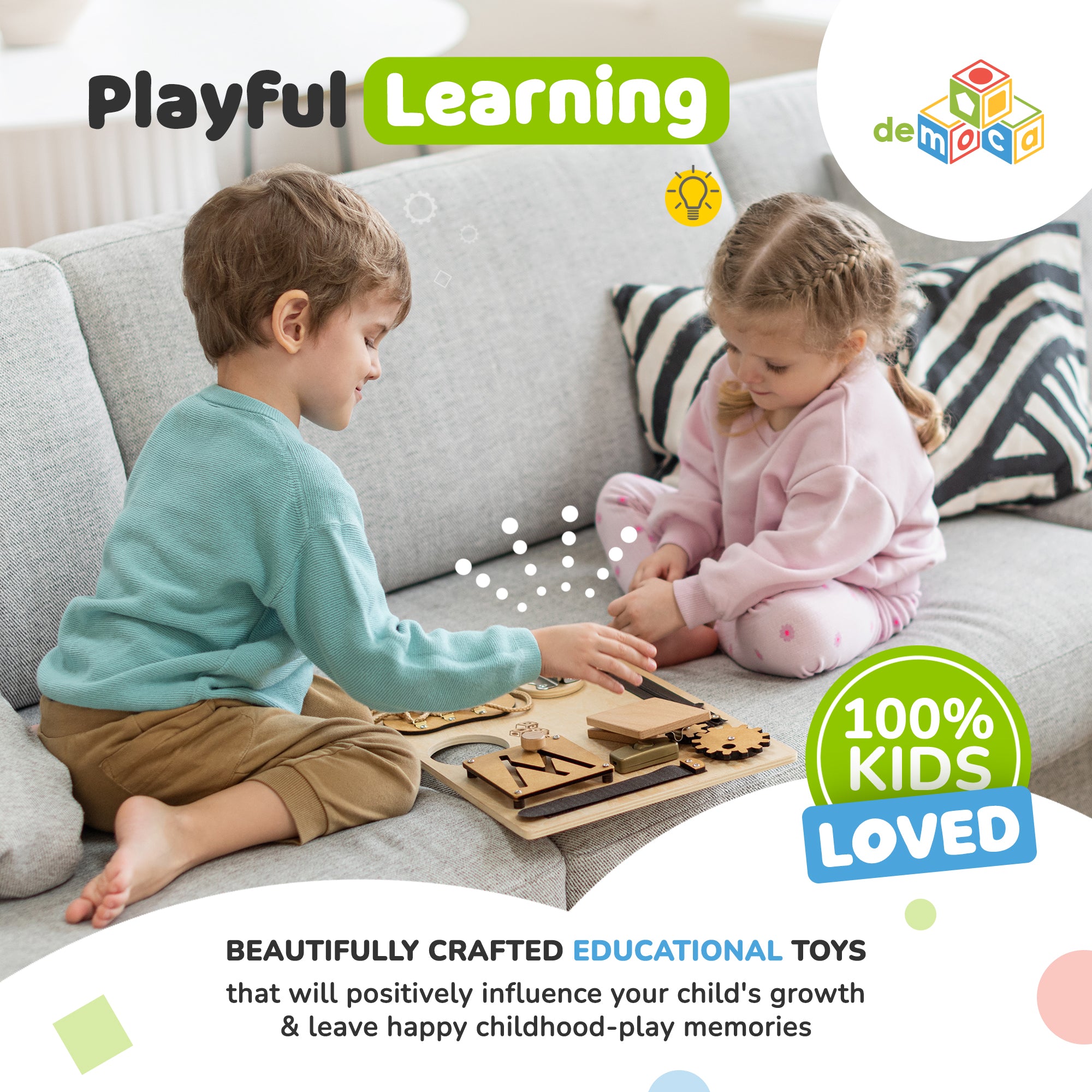  deMoca Montessori Busy Board for Toddlers, Wooden Activity Board  with 10 Educational Activities for Learning Fine Motor Skills, Kids Sensory  Toy, Travel Toy for Boys & Girls, Packaging May Vary 