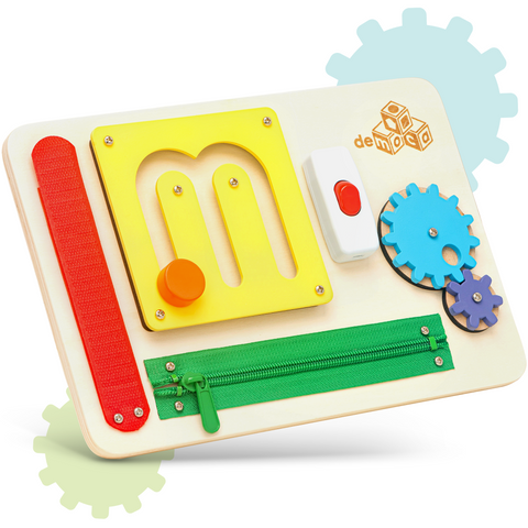 deMoca Busy Board for 1 Year Old, Montessori Toys for Toddlers, Baby Wooden Busy Board Travel Toy with Sensory and Educational Activities for 1+ Year Old Boys and Girls